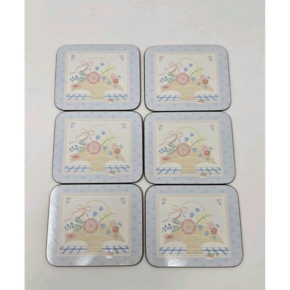 VINTAGE JASON NEW ZEALAND SIX COASTERS WITH BOX COUNTRY BASKET 1980S CORK BACK - Picture 1 of 14